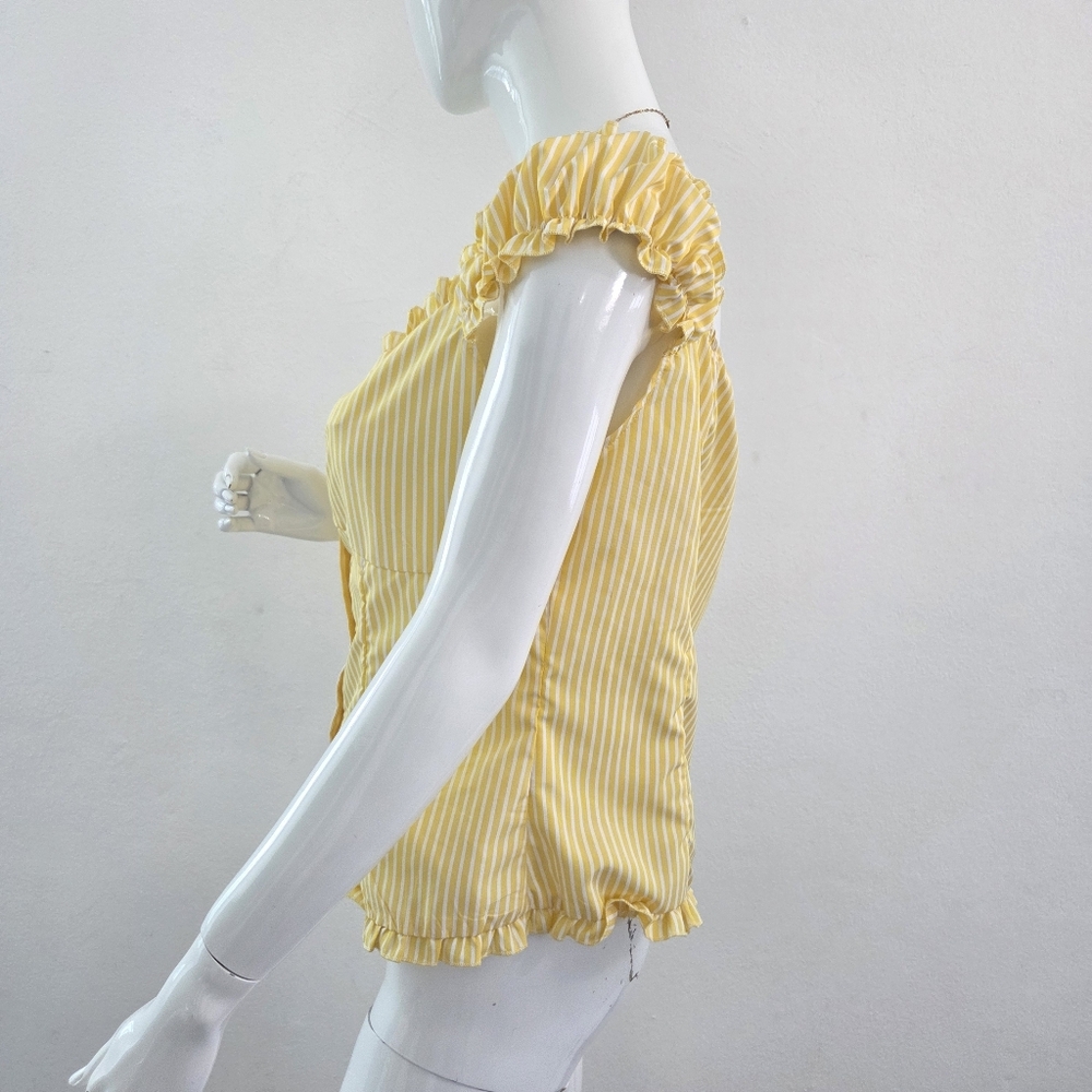 Sunny Yellow White Striped Puff Sleeve Blouse Size Large - Picture 8 of 16